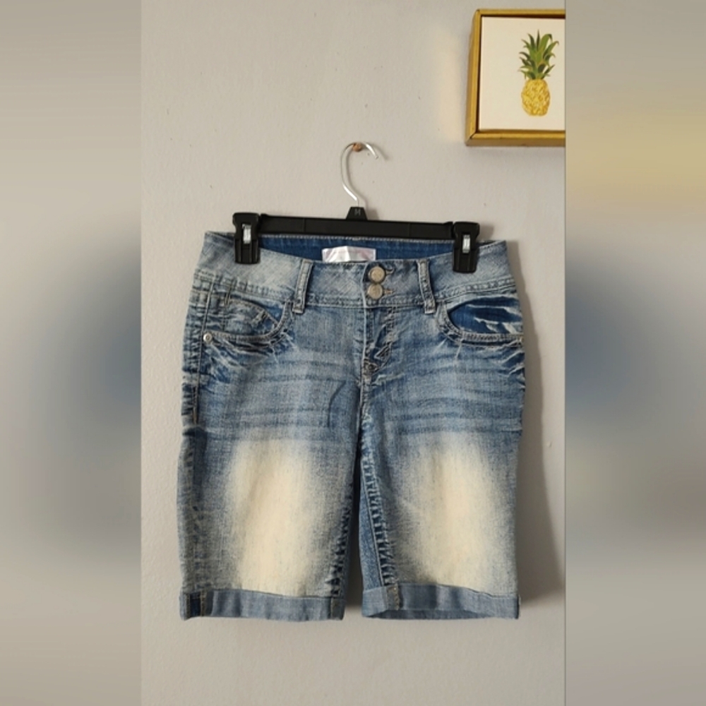 Bermuda Shorts Girls No boundaries Size 5 Blue White Zipper Pockets Soft